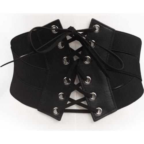 Fashion Women Lady Stretch Buckle Waist Belt Wide Elastic Corset Waistband Corset Around Cinch PU Leather Tie Bowknot#L
