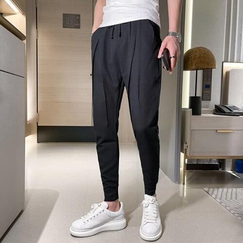 2021 Korean Summer Pants Men Fashion Design Slim Fit Men Harem Pants Ankle Length Solid All Match Hip Hop Joggers Trousers Men
