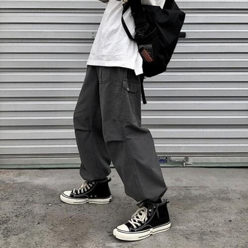 Men Breathable Ankle Tie Drawstring Multi Pockets Loose Trousers Cargo Pants Loose Trousers Cargo Pants Loose Trousers Cargo Pan