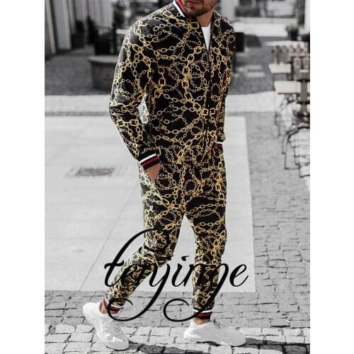 New Men Sets Gentlemen Flower lattice Tracksuit Set Male Sweatshirt Sweatpants Multi-pocket Fashion Trousers High Street Jackets