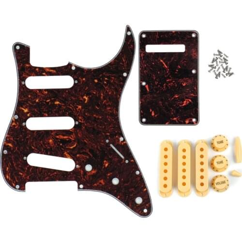 Set of Strat SSS Pickguard Guitar Backplate 52mm Pickup Covers 2T1V Knobs Switch Whammy Bar Tips for Guitar Parts