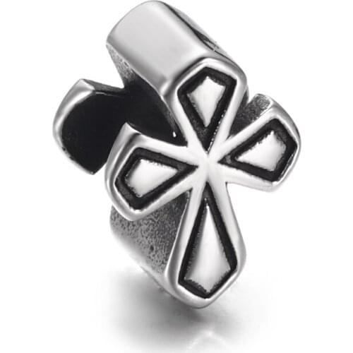 Stainless Steel Cross Bead 4.5mm Hole Metal European Beads Bracelet Charms Supplies for DIY Jewelry Making Accessories