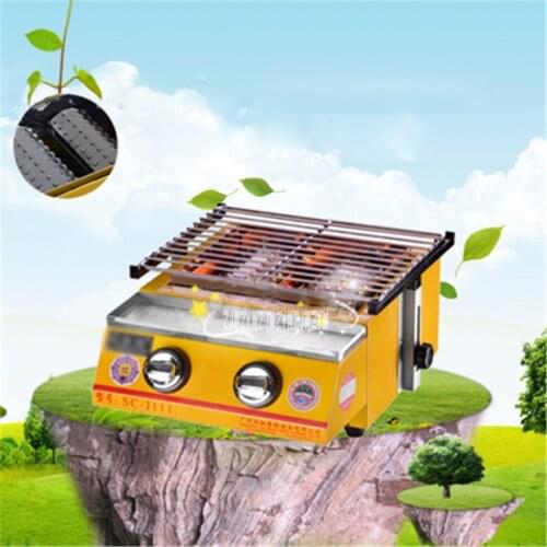 New Stainless Steel Gas Burner Environmentally Smoke-free BBQ Grill, Gas Barbecue Portable Flat Environmental for Outdoor Picnic