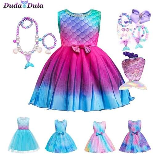 2021 New Baby Girl Mermaid Dress Girls Little Mermaid Ariel Princess Dress Cosplay Costumes For Kids Up Sets Children Clothing