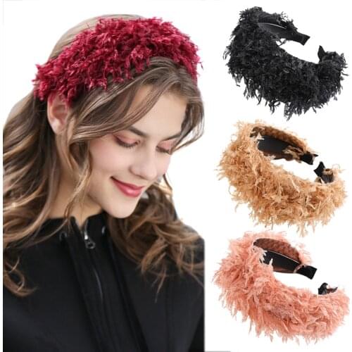 Haimeikang Fashion Plush Headband Tiara Women Winter Creative Bezel Rims Head Hoop Headdress Solid Color Hair Accessories