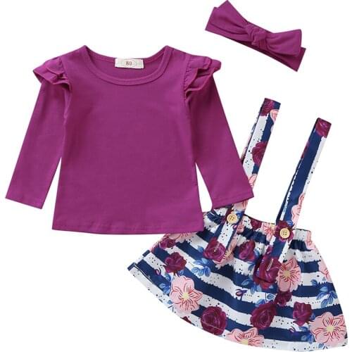 Autumn Cute Baby Girls Cloting Suit Instagramable Long-sleeved T-shirt + Suspender Skirt Overalls + Hair Band Kids 1-6Y 3PCS Set