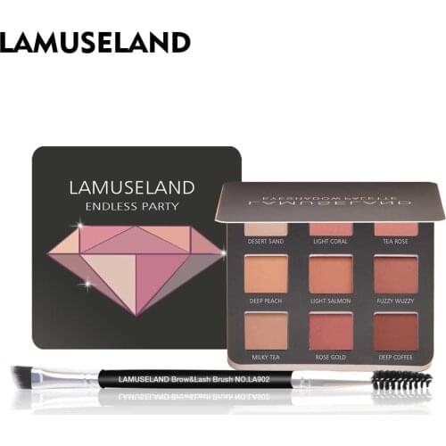 LAMUSELAND 9 Colors Glitter Diamond Eye Shadow Palette Matte Eyeshadow with Double-end Eyeshadow Brush #LAS302