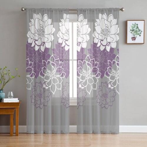 Colorful Flower Vector Sheer Curtains for Living Room Tulle Curtain for Bedroom Kitchen Window Voile Curtains