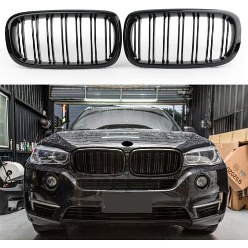 1Pair Car Front Bumper Mesh Grille Kidney Grill For BMW X5 F15 X6 F16 2014 2015 2016 2017 Gloss Black ABS