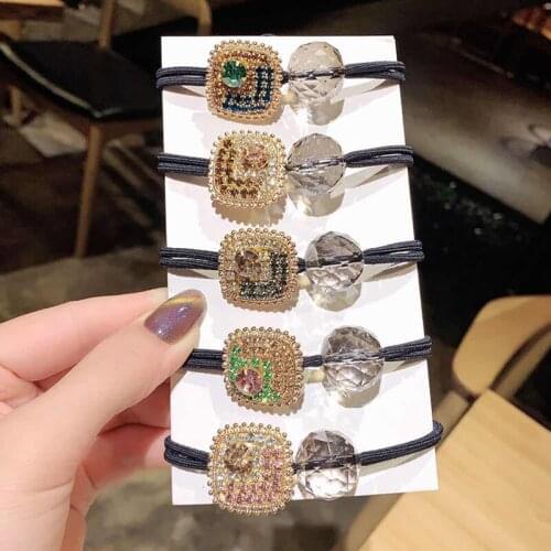 New Product Color With Diamond Square Hair Rope Fashionable Wild Net Red Popular Tie Hair High-End Rubber Band