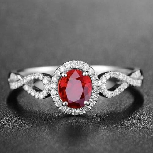 Luxury Female 925 Silver Bridal Wedding Ring Oval Cut Red Crystal Zircon Stone Open Adjustable Engagement Rings for Women