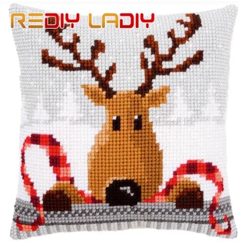 DIY Cross Stitch Cushion Cover Happy Christmas Pillow Chunky Cross-Stitch Cushion 100% Acrylic Yarn Pillow Case Arts & Crafts