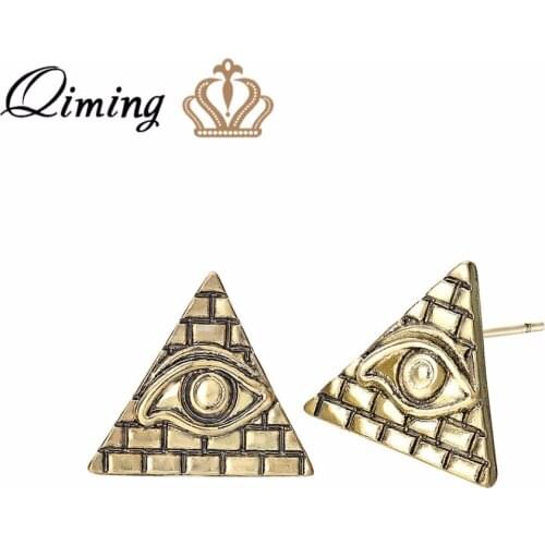 QIMING Ancient Egypt Stud Earrings Women Vintage Jewelry Pyramid Symbol Old Egyptian Evil Eye Earring Viking Pendant Gift