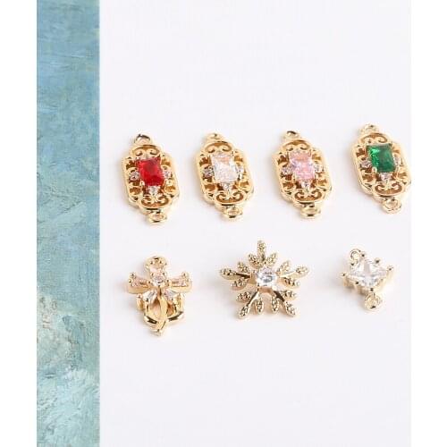 6pcs Copper plating Statement Earrings for Women inlaid zircon double hanging Rhinestone flower pendant diy necklace material
