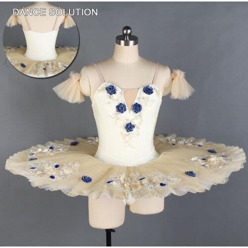 Champange professional tutus stage costume spandex bodice with 7 layers pleated tutu ballet dance costumes pancake tutu BLL136