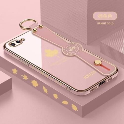Leaf Plating Silicone Square Wrist Strap Soft Phone Case For Huawei Nova 8 7 Pro 6 SE 5 4 3 3i 7i 5i 5T 3E 4E 7SE Luxury Cover