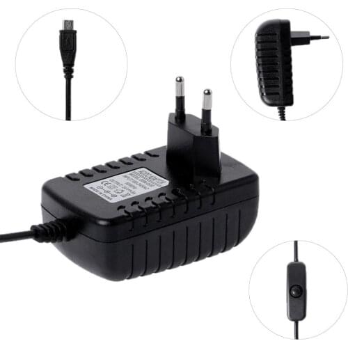 EU UK Plug 5V 3A Power Charger Adapter + Micro USB Charging Cable With ON OFF Switch Button For Raspberry Pi 3 Model B