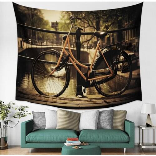 Old Bike River Retro Wall Tapestry Cover Beach Towel Picnic Yoga Mat Home Decoration