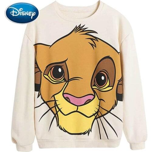 Disney Sweatshirts Fashion The Lion King King of the Jungle Simba Cartoon Print O-Neck Long Sleeve Streetwear Women Harajuku Top