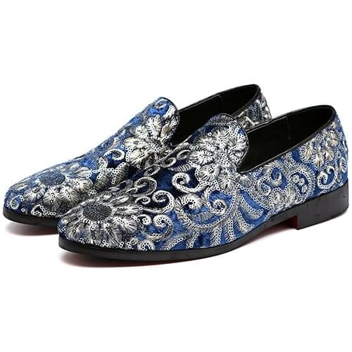 Nes Men Fashion Embroidery Business Shoes Doug Suede Leather Pointed Toe Classic Wedding Slip-On Penny Casual Flat Shoes Size48