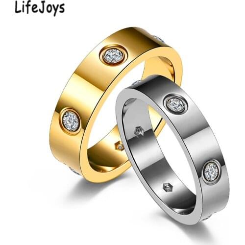 Stainless Steel Love Ring Zircon Stone Jewelry For Women Men Luxury Brand Rings Rose Gold Silver Color Wedding Gift Size 5 To 12