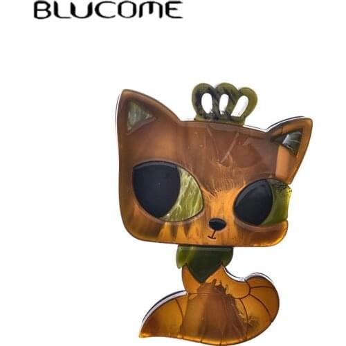 Blucome Acrylic Cat Brooches For Women Animal Pin Brooch Cute Fashion Jewelry 5 Colors Available High Quality Gift