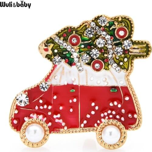 Wuli&baby Chrismas Tree Brooch Pins Enamel Cat Simulated-pearl Cute BadgeWomen Fashion Jewelry Gift Trendy Brooches