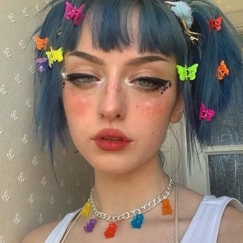 Colorful Bear Pendant Goth Women Jewelry Kpop Friends Female Necklace Womens Neck Chain Punk Gothic Chains and Necklaces