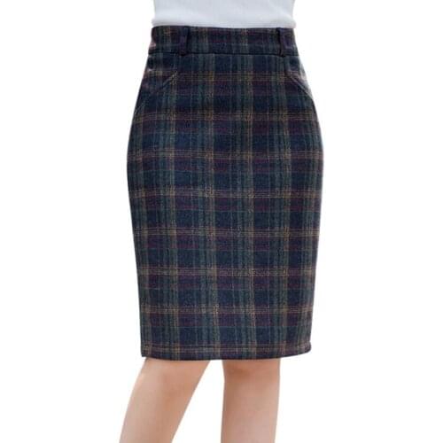 New 2020 Autumn Winter Women High Waist Plaid Skirt Female Elegant Slim Plus size Skirt Fashion Pencil Skirt Skirts Womens S598