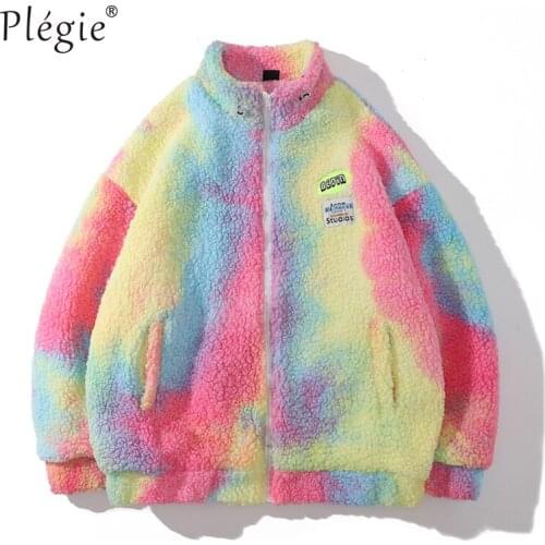 Rainbow Jacket Women Winter Cotton Padded Jacket Coat Fashion Tie Dye Printed Winter Parka Stand Collar Zipper Oversized Outwear