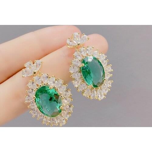 925 Silver Needle Fashion Style Micro-inlaid Earrings Copper Zircon Temperament Personality Exaggerated Earrings Women Jewelry