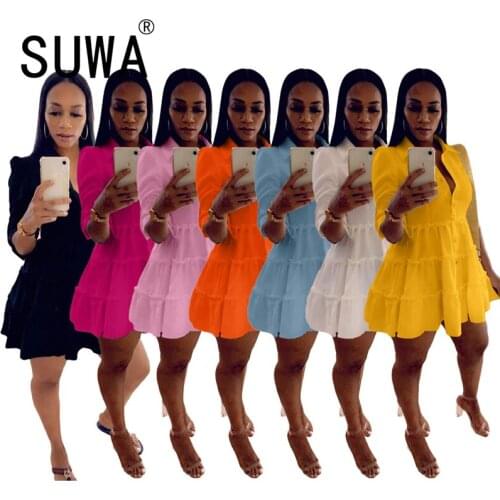 Women Fashion Solid Mini Dress Simple Casual A-Line Dresses Ladies Sexy Club Party Short Dress