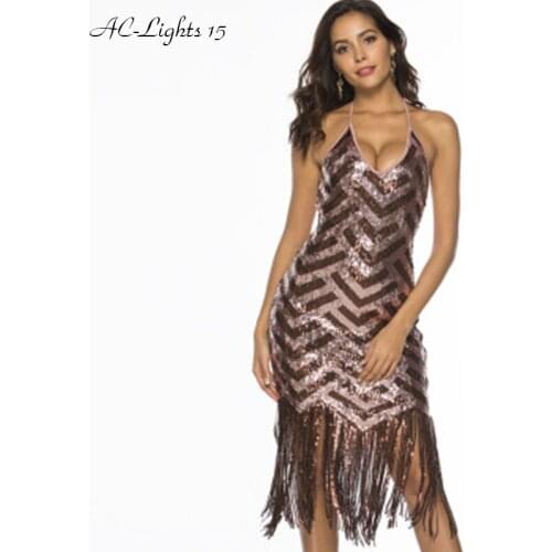 Gold Sequin Dress Tassel Women Sexy Metallic Dress Spaghetti Strap High Waist Bodycon Dresses Evening Party Club Short Dress