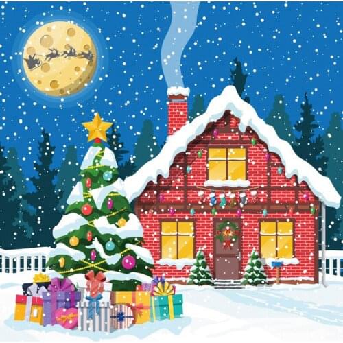 Winter Christmas Backdrop Cartoon House Snow Scene Vinyl Photography Background New Year Party Decor Photo Booth Studio Props