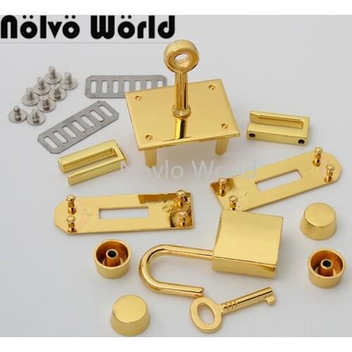 1-5 sets 2 colors 36*28mm gold chrome durable rectangle a set of lock for woman handbag with eyelets key lock purse accessories
