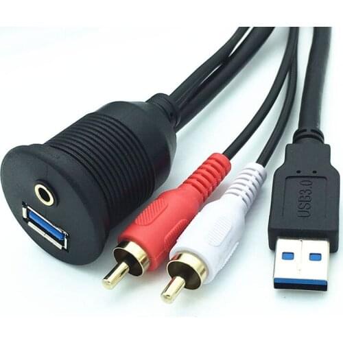1m USB 3.0 and 2 RCA to USB and 3.5mm Female Flush Mount, Dash Mount, Panel Mount Cable For Car, Boat
