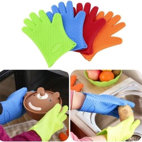 1PC Heat Resistant Silicone Glove Cooking Baking BBQ Oven Pot Holder Mitt Practical Household Kitchen Gloves