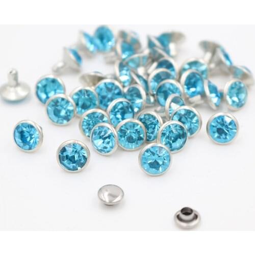 100Sets Aquamarine Double-Sided Rhinestone Rivets Studs Punk Diamond Spikes Rivets for Leather/Belt/Handbag Leather Decoration