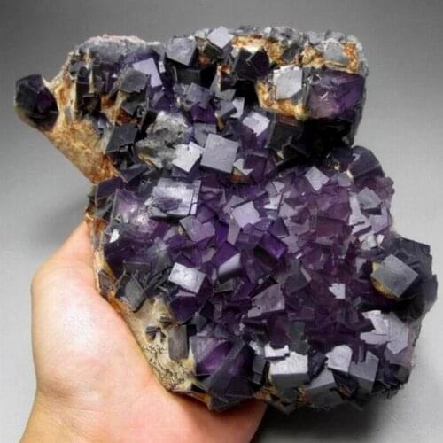 1861g Purple Fluorite Cluster on Matrix - crystals and stones healing Mineral specimen Home Decor feng shui decoration