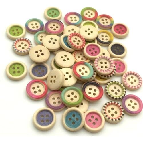 50PCS/Lot 15mm Mixed Color 4 Hole Colorful Round Mixed Wood Buttons Clothing Decor Sewing Scrapbooking Home SC061