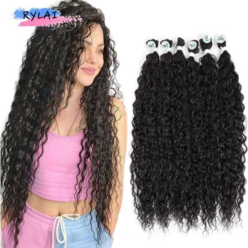 Afro Curls Kinky Curly Hair Bundles Synthetic Water Wave Weaving For Braid Extensions Black Brown 100g/3pcs Ins Trends Anjo Plus