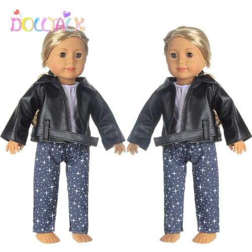 18 Inch 4 Pieces Set Black Jacket Coat Pants Shoes Suit For 43 cm Reborn Dolls Toys For Girls Doll Outfit For 1/3 Bdj