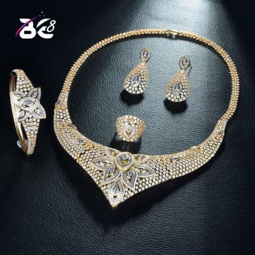 Be 8 Gold Color 4pcs Bridal Cubic Zirconia Jewelry Sets for Women Party, Luxury Dubai African CZ Stone Wedding Jewelry Sets S278