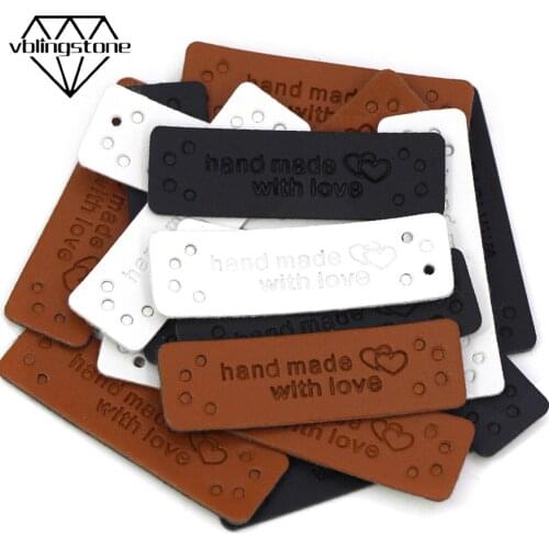 50Pcs Handmade With Love Tags PU Leather With Heart Knitting Tags For Clothes Sewing Clothing Labels DIY Crafts Gift Decoration