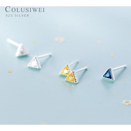 Colusiwei New 925 Sterling Silver 3 Color Cute Mini Crystal Triangle Stud Earring for Women Anti-Allergy Ear Pin Fine Jewelry