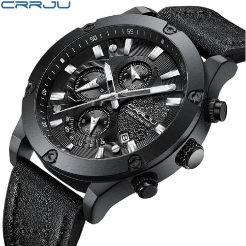 CRRJU Luxury Military Sport Watch Top Brand Big Dial Chronograph Mens Watch Men Waterproof Calendar Clock relogio masculino