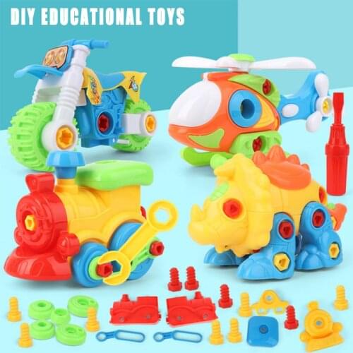 Kid Dinosaur Construction Toy DIY Screwing Assemble Plane Motorcycle Train Model Boy Toy Set Montessori Puzzle Nut BlocksToys