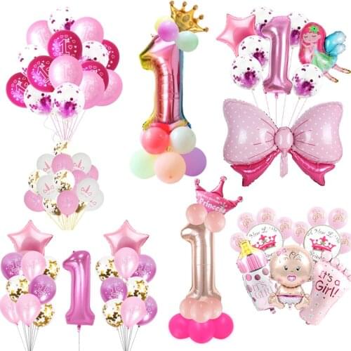 MEIDDING Baby Balloon for One Year Old Girl Birthday First Birthday Party Decoration Number Ballon Baby Shower Decoration Globos
