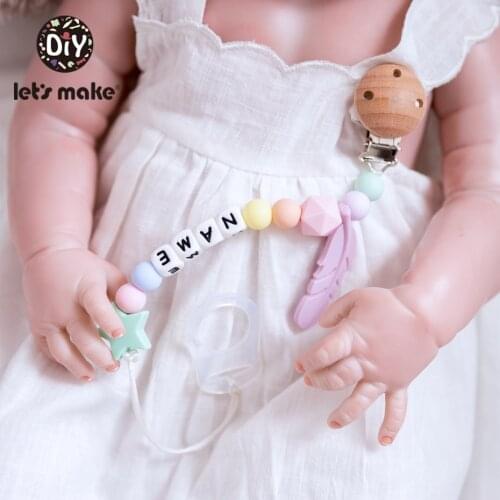 LetS Make Baby Teething Pacifier Necklace Colored Star Feather Chain Silicone Teether Necklace For 0-12 Months Children