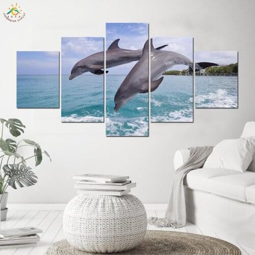 Two Dolphins Animal Modern Wall Art Canvas Art Prints and Posters Canvas Painting Modular Wall Art Pictures for Living Room